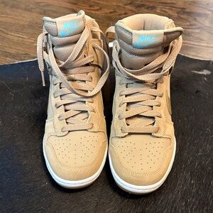 Nike Beige and Blue High-Top Sneakers with platform